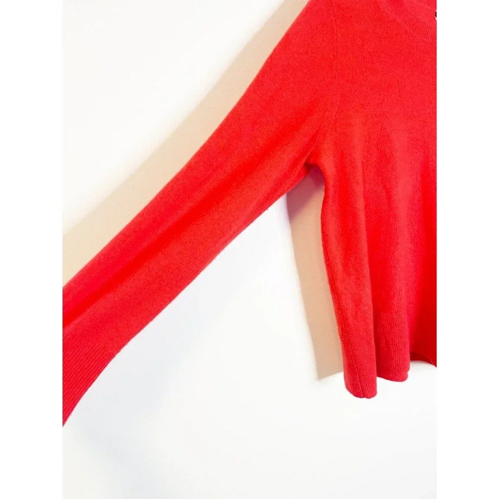 J.Crew 100% Cashmere Sweater Medium Tomato Red Crewneck Classic Luxury - Flaw